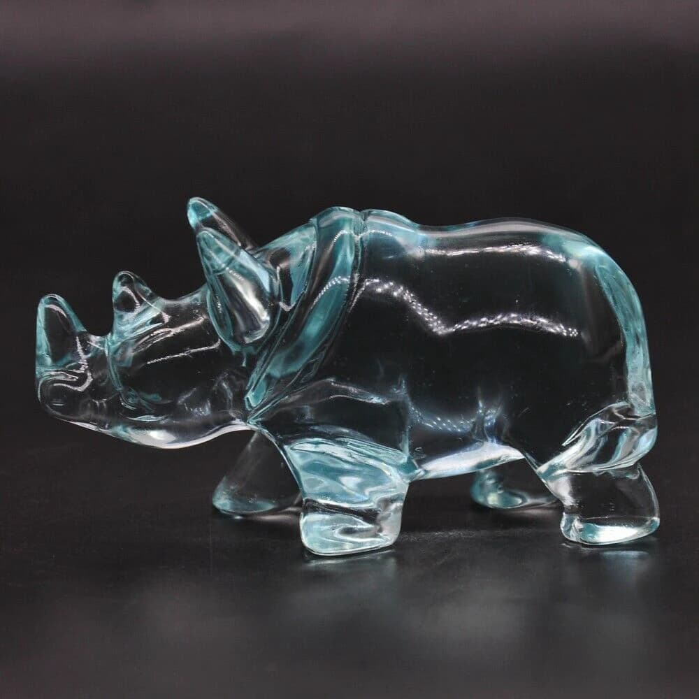 3" Stone Carving Ocean Blue Obsidian Rhinoceros Figurine Healing Crystal Sculpture Fengshui Reiki Statue Decor