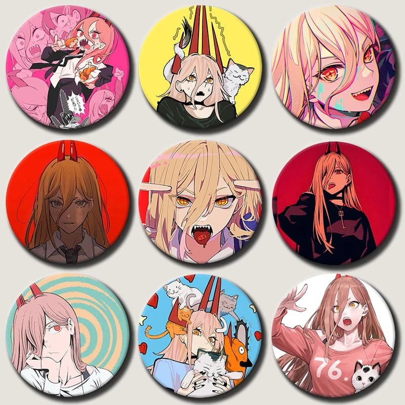 58mm Anime Character Power Button Pin Cartoon Role Power Brooch Creative Badge for Backpack Clothes Decoration Gift