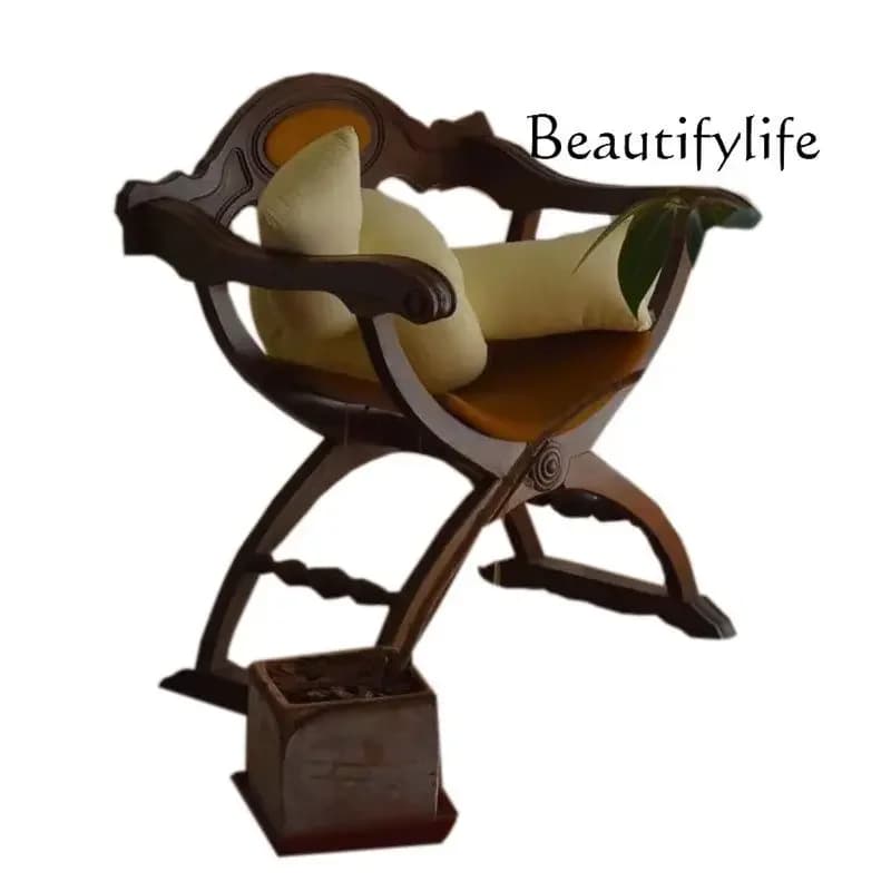 A44 American country solid wood sofa chair French retro leisure single model room balcony home designer