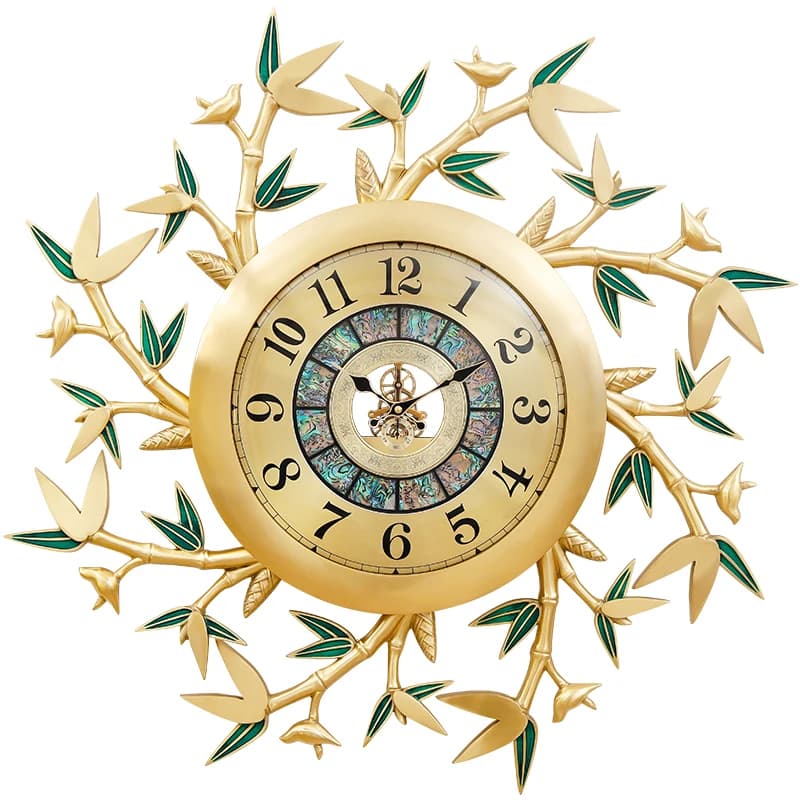 European style light luxury bamboo leaf clock wall clock living room home modern fashion decoration clock wall idea