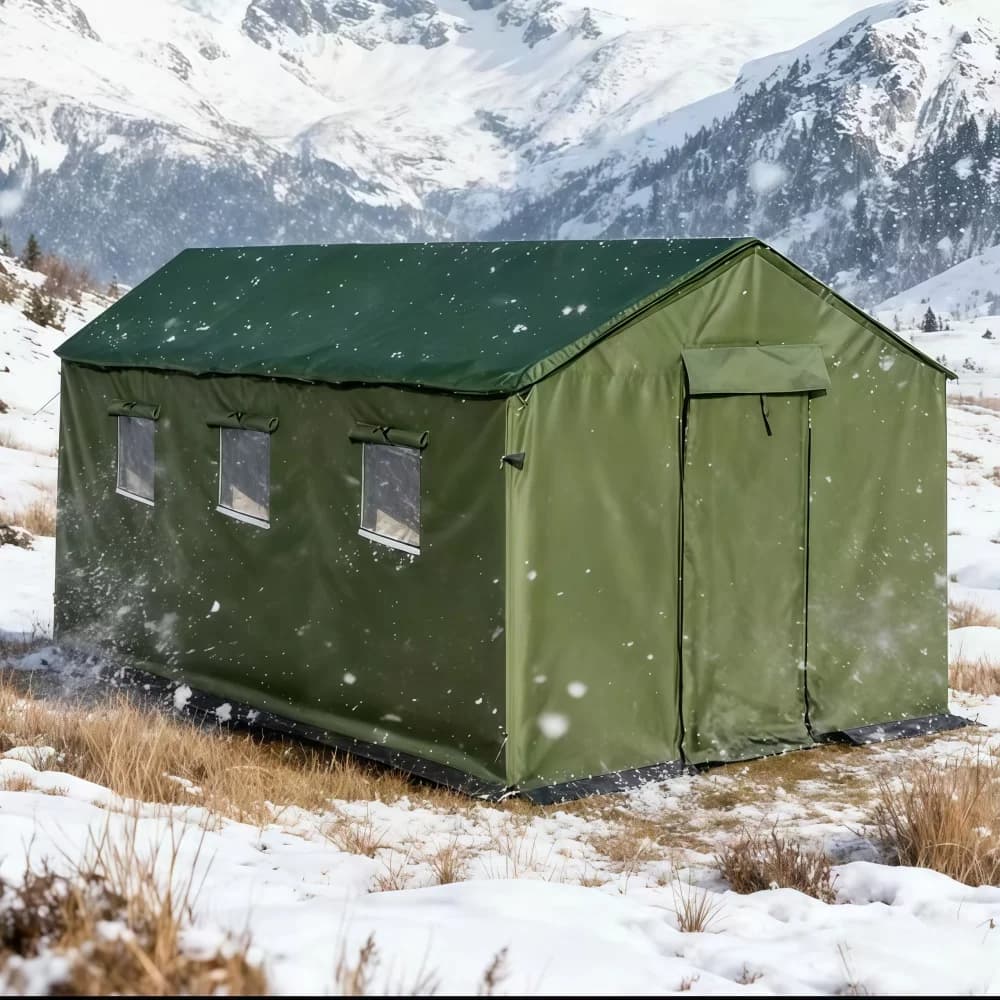 Winter Outdoor Four-Season One Bedroom Tent Canvas Cotton Warm Layer Army-Green Snowproof Camping 10 Persons Factory Price