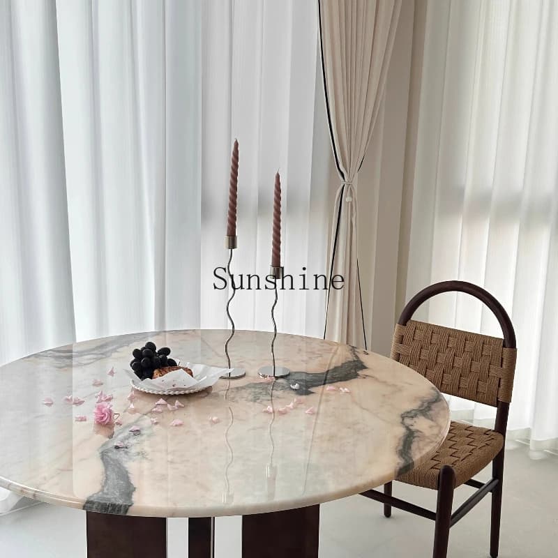 Luxury stone, round French light luxury high-end antique design, natural marble dining table