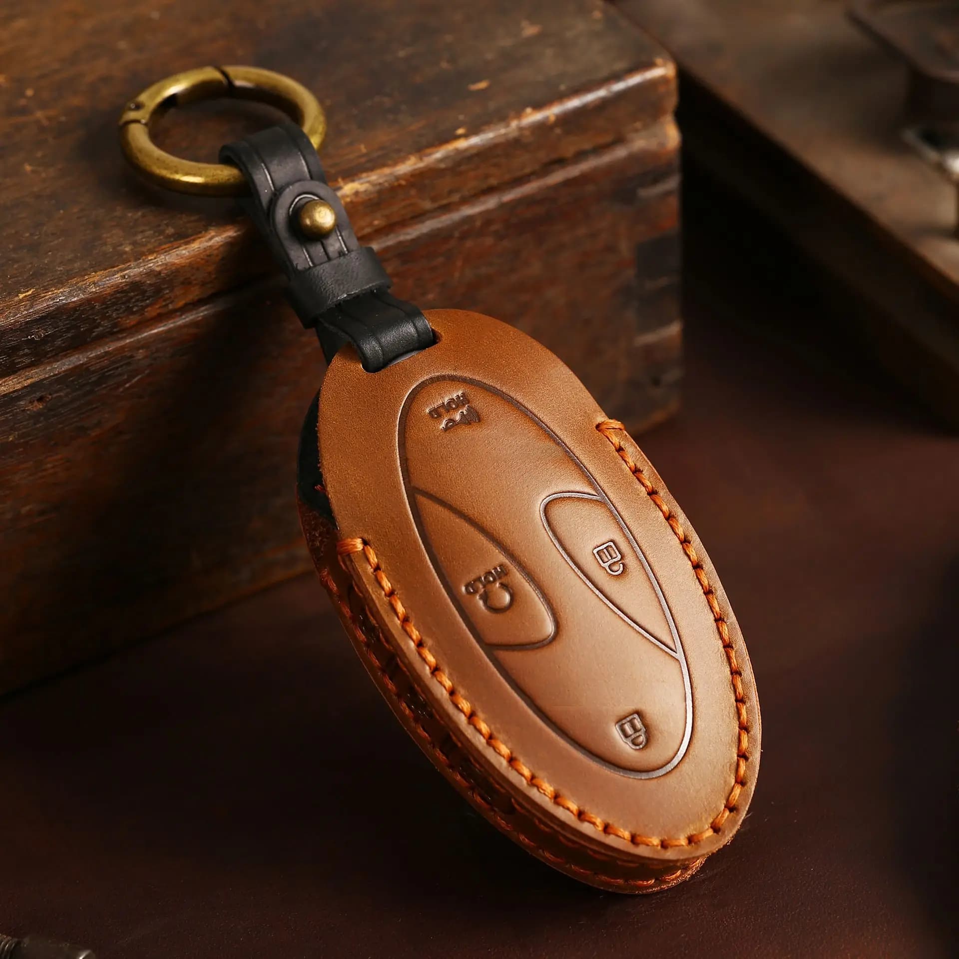 Key Case for Hyundai (Korea) Cars - Handmade Premium Cowhide Key Cover, Protective Case with High-Appearance Hanging Ornament