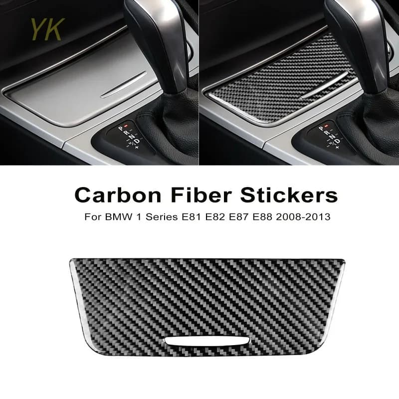 For BMW 1 Series E81 E82 E87 E88 2008-2013 Carbon Fiber Stickers Gear Shift Panel storage Box Cover Styling Interior Accessory