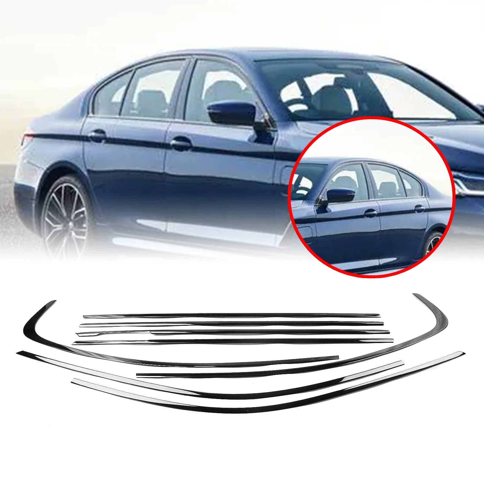 For BMW 5 Series G30 2018-23 Short Axis Gloss Black Exterior Window Decor Strip Trim Seal Weatherstrip Protector Styling Cover
