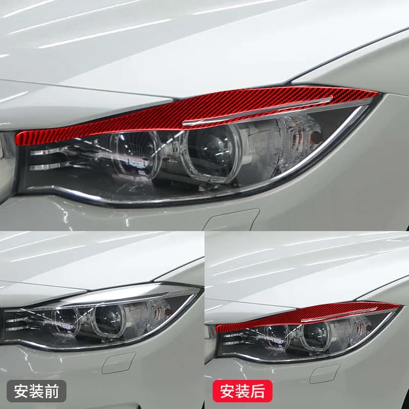 For BMW 09-12 3 Series E90 modified headlight eyebrow stickers red carbon fiber eyebrow decorative strips.car decorations.