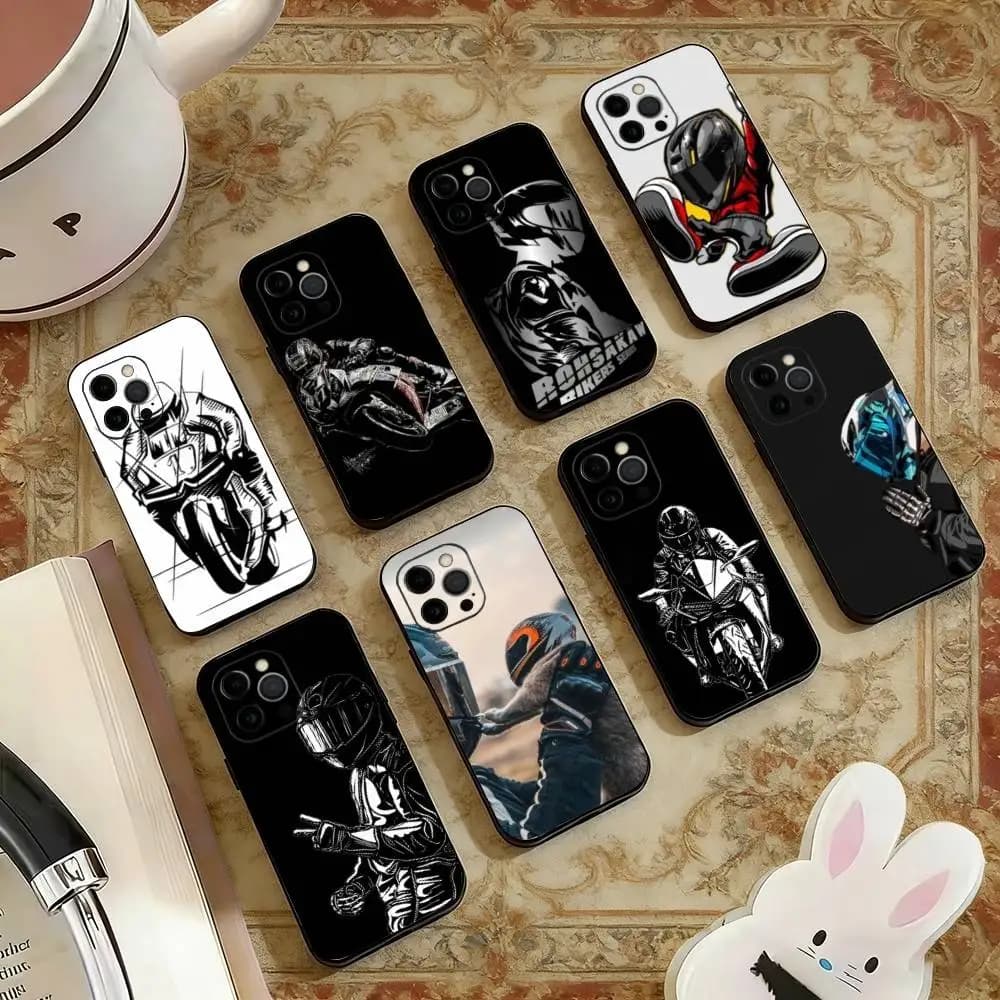 Cool motorcycle rider Phone Case For iPhone 17,16,15,14,13,12,11 Plus,Pro Max,XS,Soft Silicone Black Cover