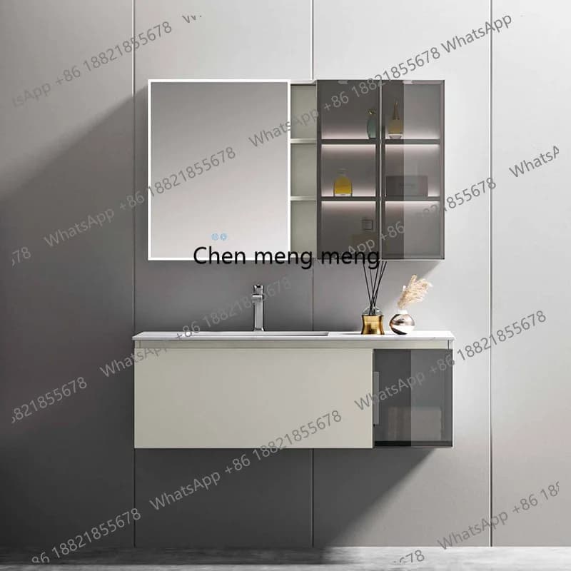 Smart mirror cabinet, Nordic modern wind bathroom cabinet combination cabinet, hanging cabinet, storage storage rock slab