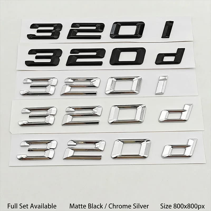 Car Letters Badge 320i 320d Logo Emblem Replacement For BMW 3 Series Glossy Black Chrome Auto Tail Sticker Styling