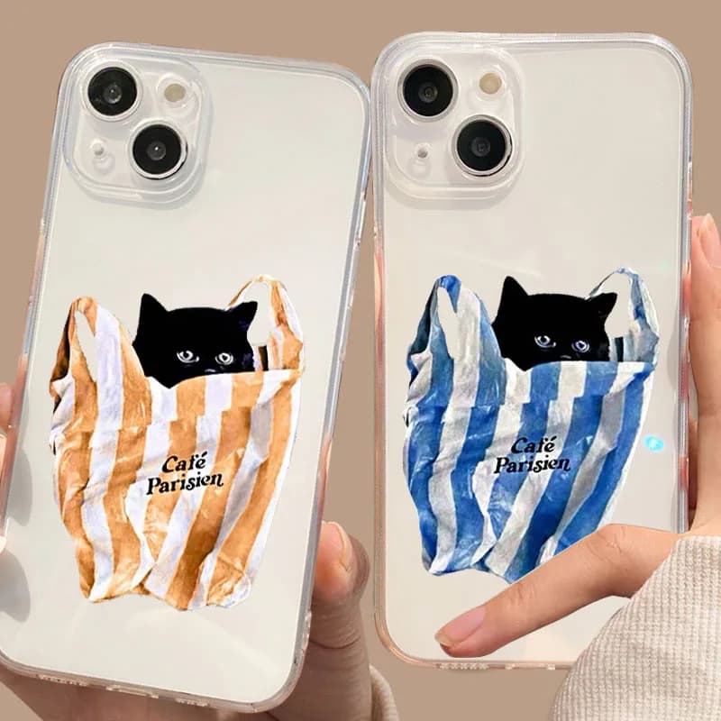 Fashion Bag Funny Cat Dog Phone Case For iPhone 16 13 14 12 11 15 17 Pro Max Plus Mini Air SE X XS XR 16e Clear Covers Shells