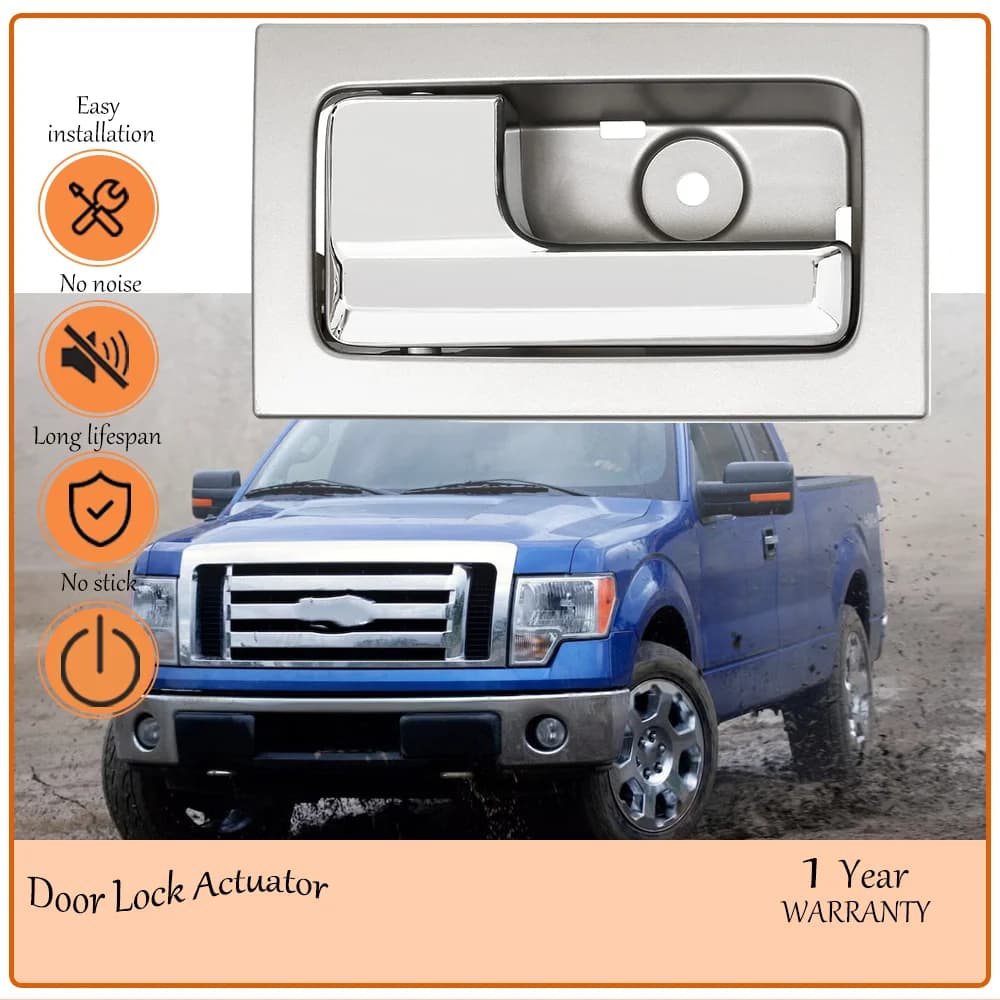 Front Left Interior Door Handle Driver Side for 2009-2014 Ford F150 Chrome Lever silver Housing Replace OEM 9L3Z1522601CB 90826