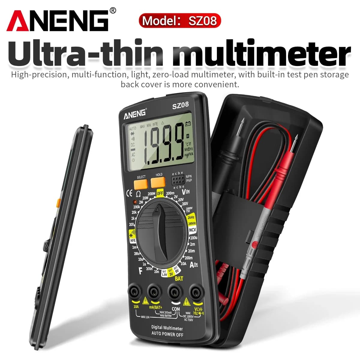 ANENG SZ08 Digital Multimeter 1999 Counts NCV Induction AC DC Voltage Current Resistance Capacitance Electrician Repair Tool