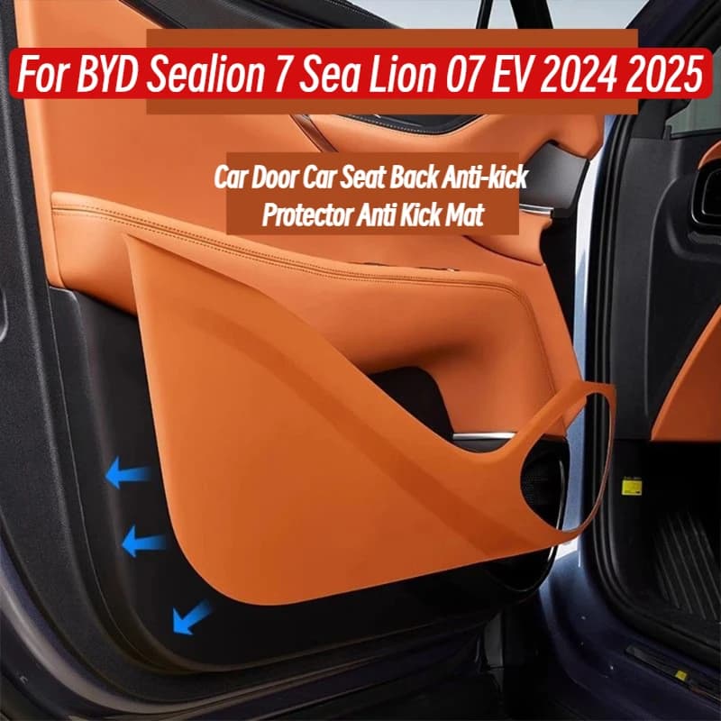 For BYD Sealion 7 Sea Lion 07 EV 2024 2025 PU Leather Car Door Car Seat Back Anti-kick Protector Anti Kick Mat Pad Accessories