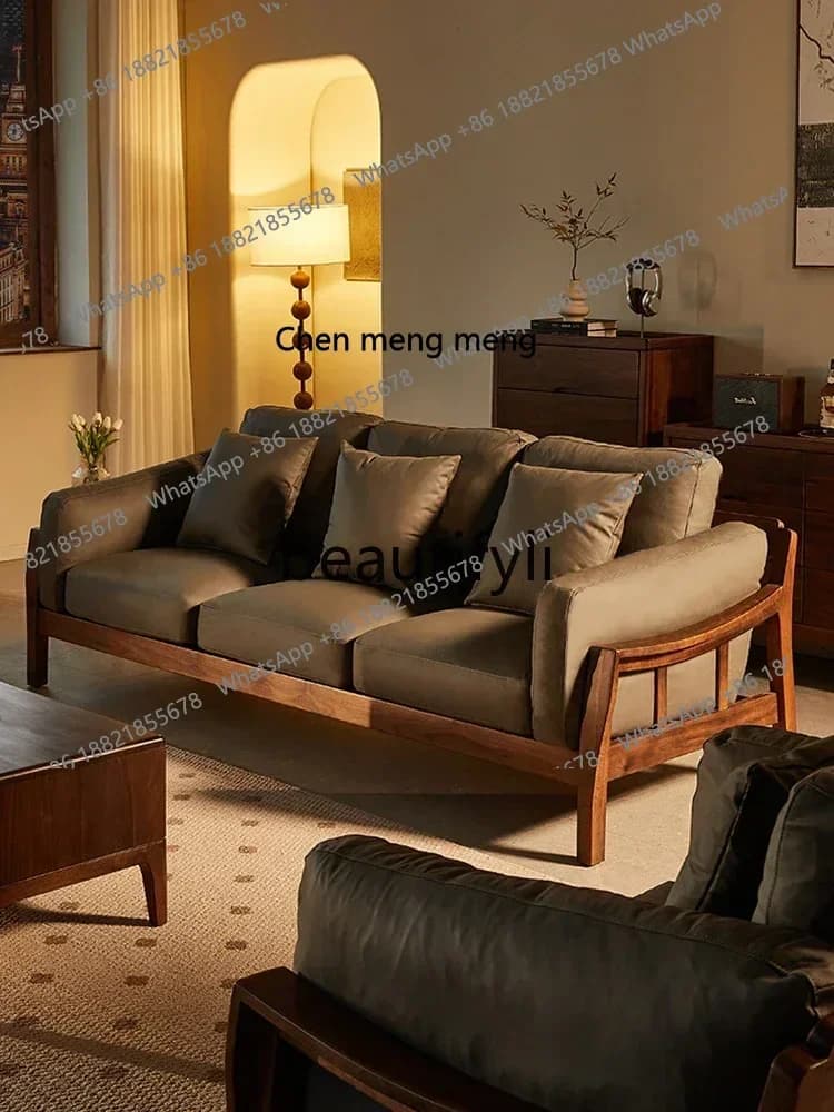 D178 North American black walnut sofa Nordic leather sofa combination living room full solid wood furniture