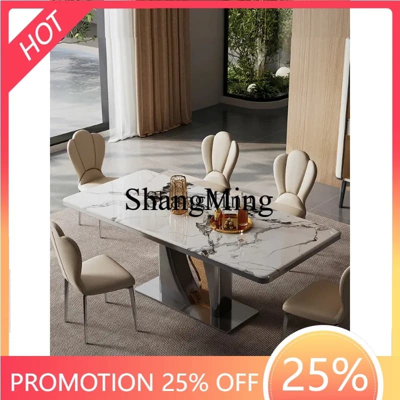 CLnatural microcrystalline stone rectangular marble high-grade light luxury rock slab dining table
