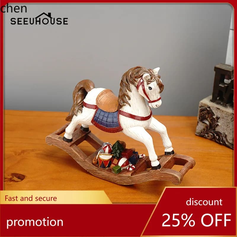 HT Cross-Border Christmas Wooden Horse Resin Craft Christmas Tree Decoration Home Simulation Animal Ornament