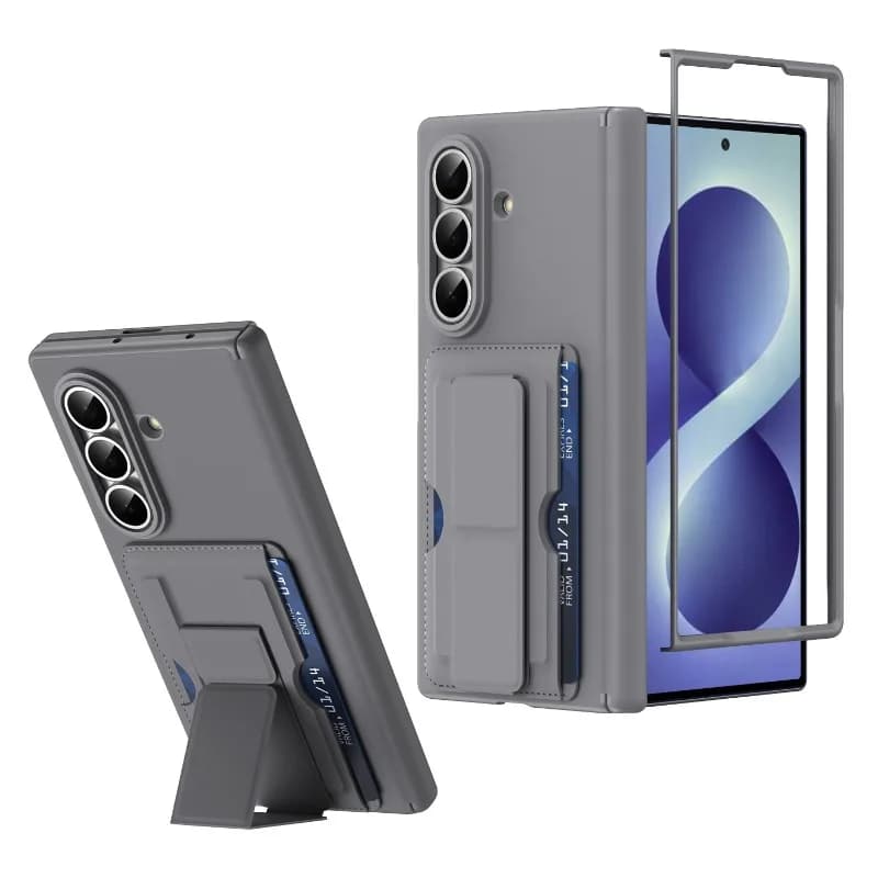 For Samsung Z Fold 8 Ultra Integrated Stand RFID‑Blocking Card Holder Hinge Protection Built‑in Front Tempered Glass Film Cover