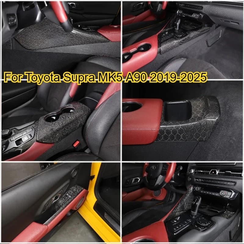 Carbon Fiber Car Center Console Interior Gear Decoration Mirror Trim Sticker For Toyota Supra MK5 A90 2019-2025 Accessories