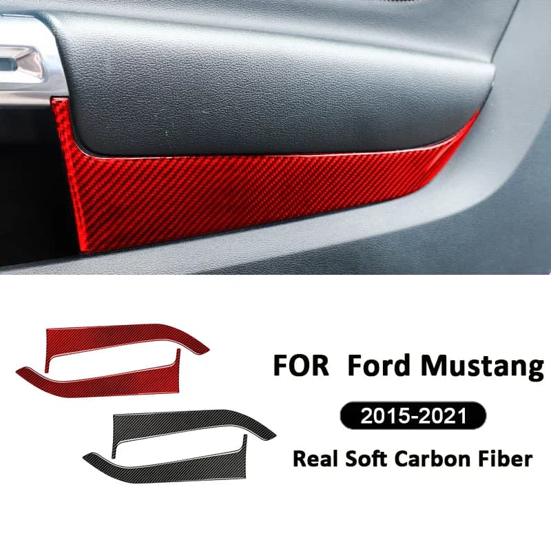 2PCS Carbon Fiber Car Inner Front Door Anti-Kick Panel Protective Cover Interior Decoration Sticker For Ford Mustang 2015-2021