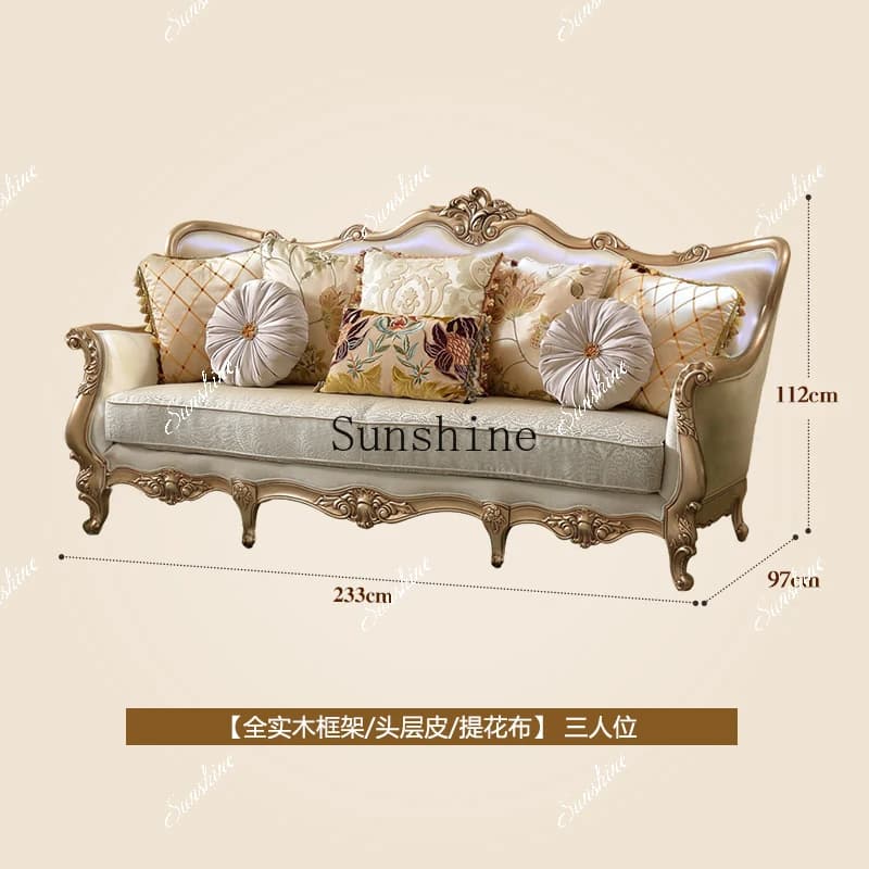 European leather sofa 123 combination light luxury high-end luxury living room retro furniture FT
