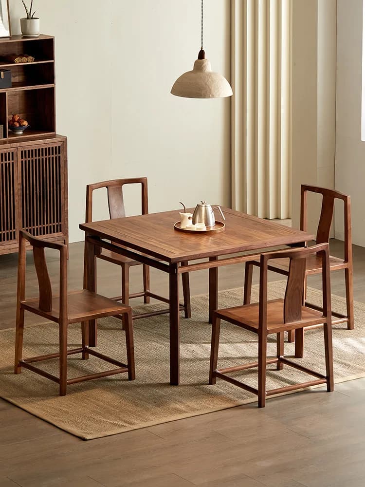 YJQ New Chinese Style Small Square Table, Solid Wood Square Home Dining Table, Zen Tea Table, Black Walnut Square Table