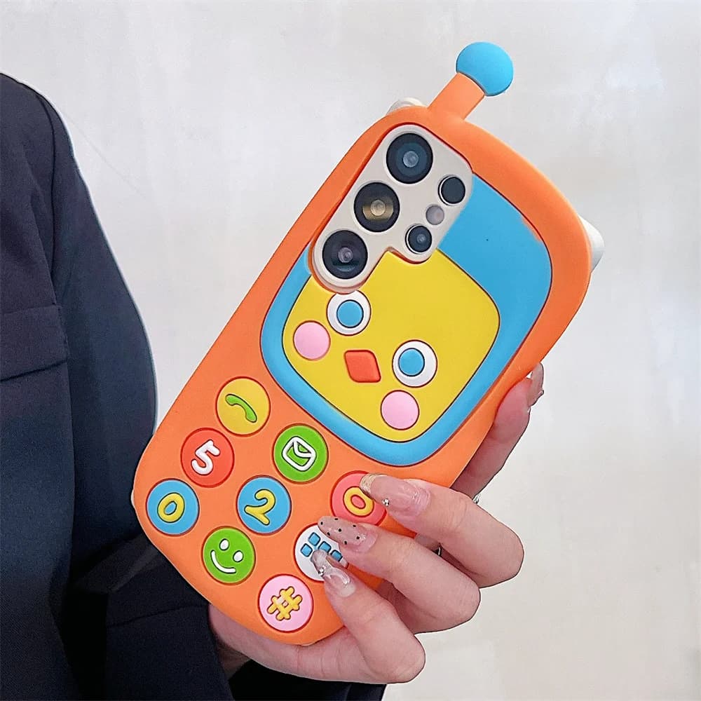 3D Funny Cute Retro Yellow Duck Playful Toy Phone Case for 17 Pro Max Soft Silicone Cartoon Protect Cover for iPhone 16 15 14 13