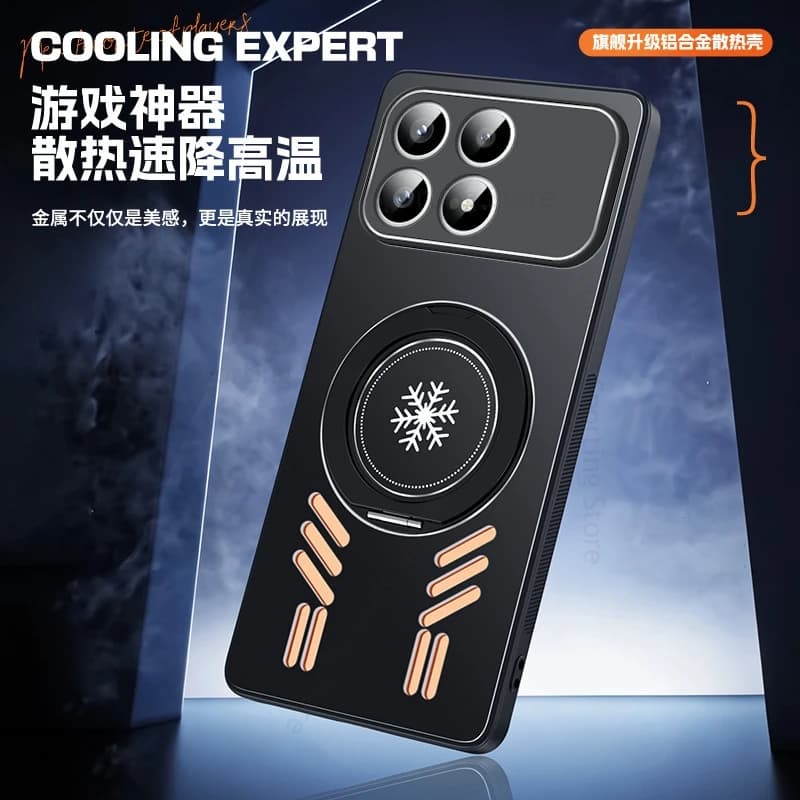 For Magsafe Magnetic Alloy Hard Case For Xiaomi POCO F8 UItra F7 Pro Cooling Heat Dissipation Ring Stand Cover Poco X8 Pro Max