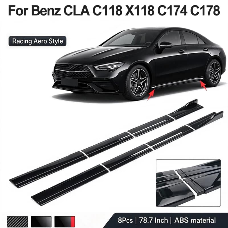 78.7Inch/2M Side Skirt Extension Lip For Mercedes Benz CLA C118 X118 C174 C178 2022-2026 Racing Side Spoiler Car Mod Body Kit