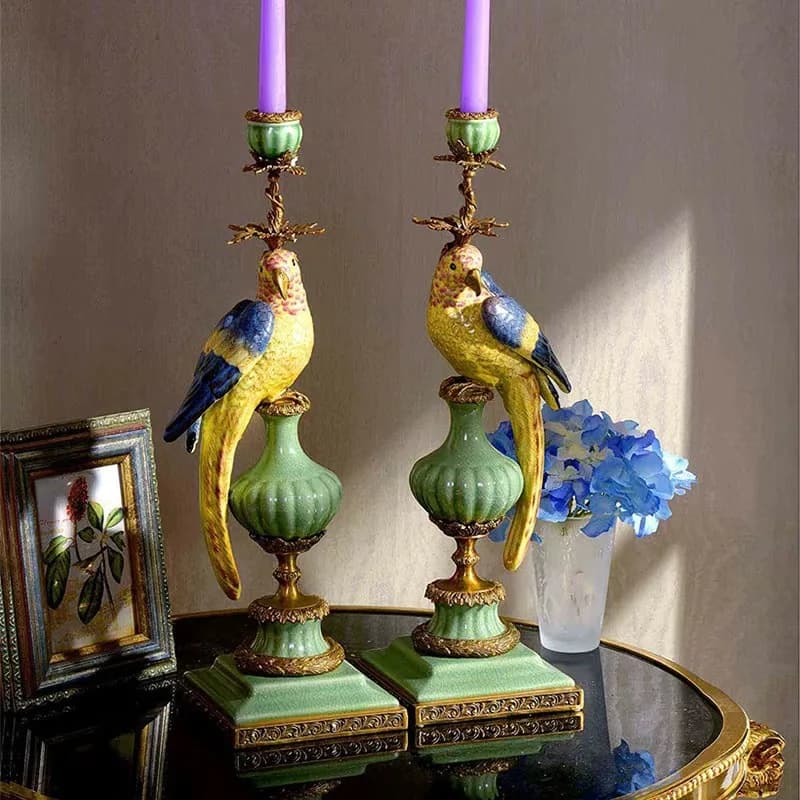 DSA pure copper hand-painted ceramic candlestick ornament, entrance classical home living room handicraft ornament