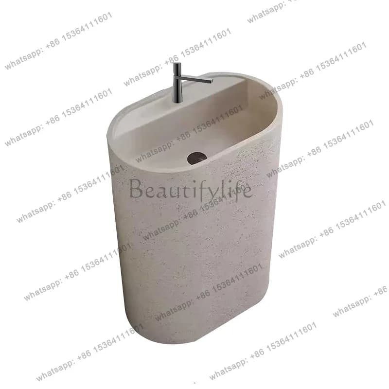 Japanese-style wabi-sabi wind travertine pillar basin oval integrated floor-to-ceiling sink