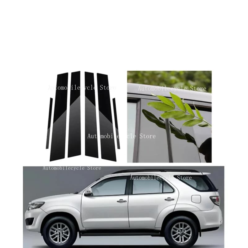 6PCS Glossy Black Pillar Posts Fit For Toyota Fortuner / SW4 2016-2020 2021-2023 Window Moulding B C Center Sticker Cover