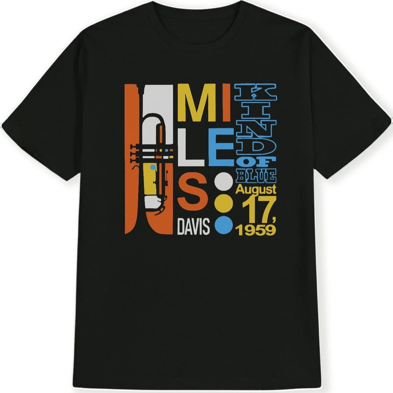 Miles Davis "Kind of Blue" Colorful Jazz T-Shirt 100% Cotton O-Neck Short Sleeve Summer Casual Mens T-shirt Streetwear