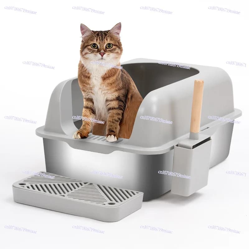 Popular Hot-selling Semi-closed 201 Stainless Steel Cat Litter Basin, Anti-corrosion and Leak-proof Sand, Large Space, Easy