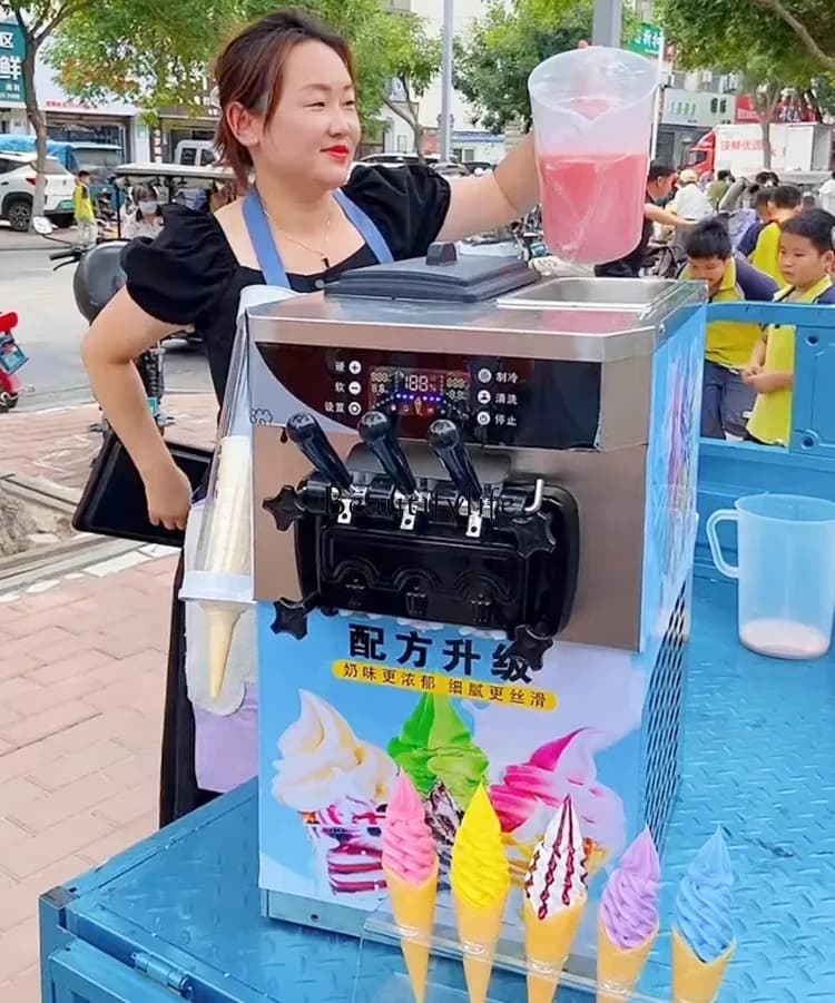 02 Electric Flow Automatic Ice Cream Machine Vertical Soft Ice Cream Cone Machine Commercial Sundae Stall Equipment