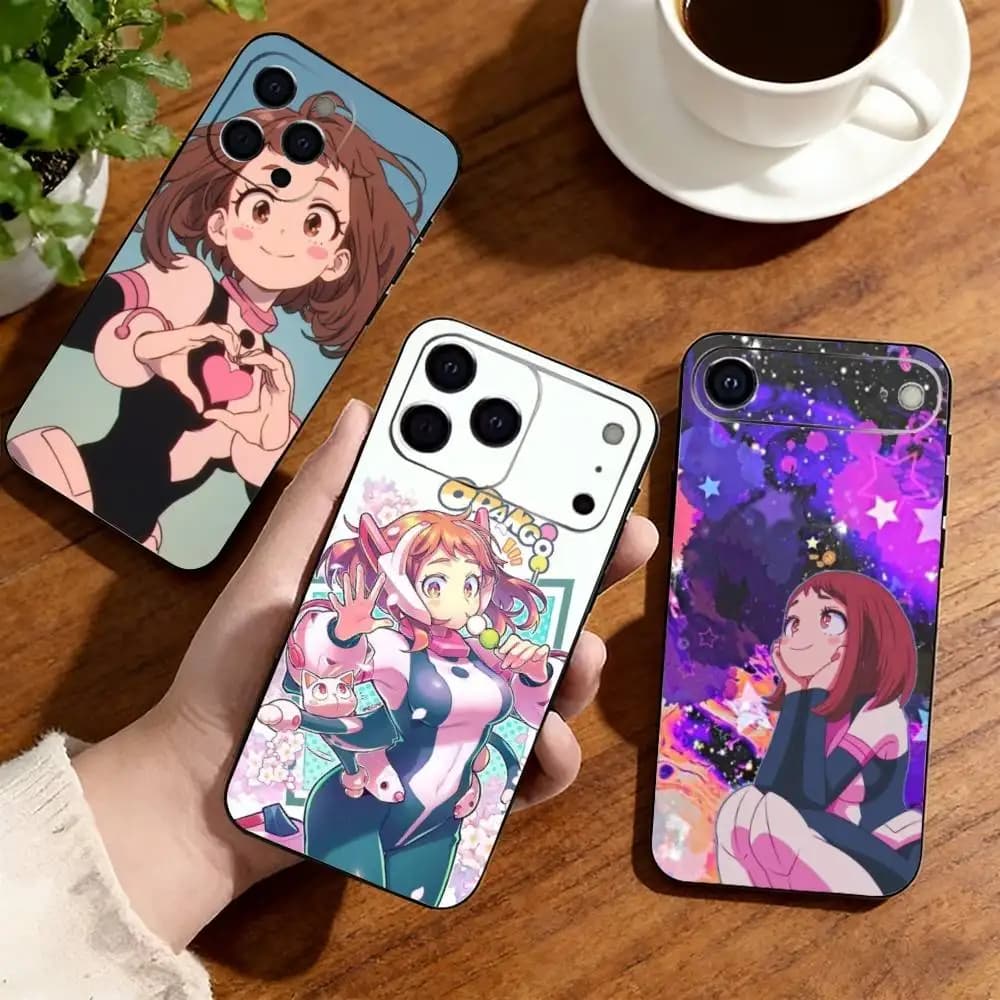 My Hero Academia Ochako Uraraka Phone Case For iPhone17,16,15,14,13,12,11 Plus,Pro Others Soft Black Cover