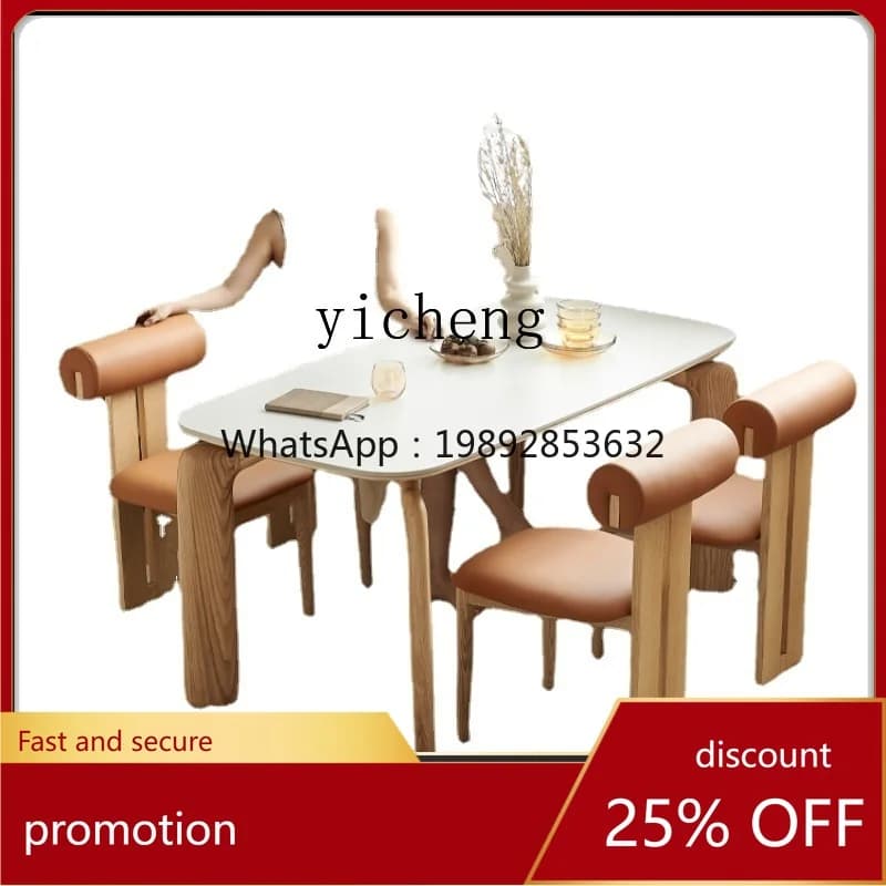 CZ Stone Plate Dining Table Home Small Apartment Japanese Style Ash Log Dining Table and Chair