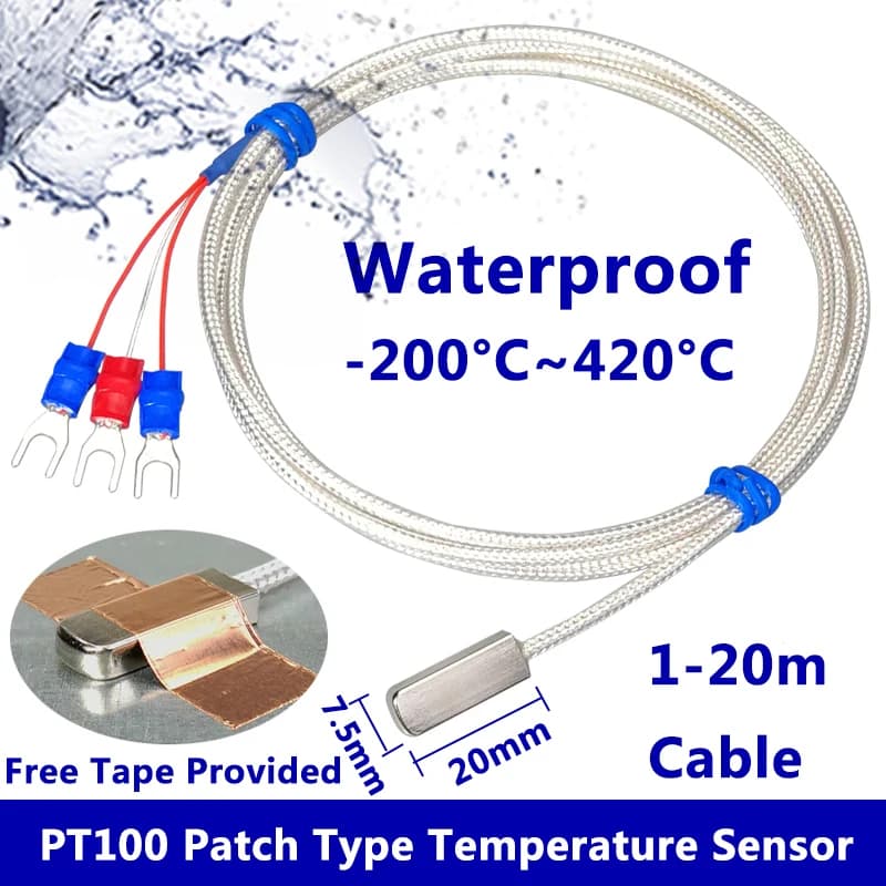 Stainless Steel PT100 K Pasted Type Surface Measurement Patch Temperature Sensor 1-20m Shielded Cable 3 Wire Thermal Resistance