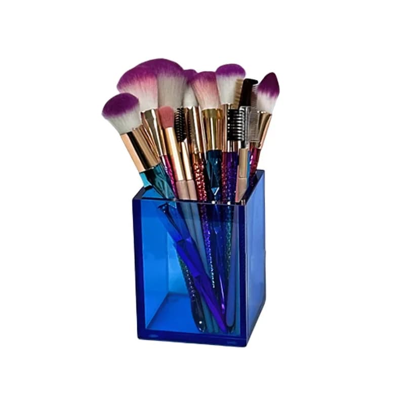 Acrylic desktop storage cylinder office supply storage pen holder makeup brush storage cylinder Klein blue solid color simple