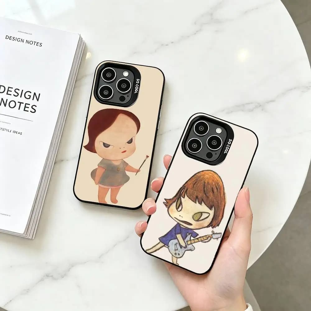 Cute Yoshimoto Nara Girl ART Phone Case For iPhone 17,16,15,14,13,12,11 Plus,Pro Max,XS,Colored Silver Plated Inside Cover