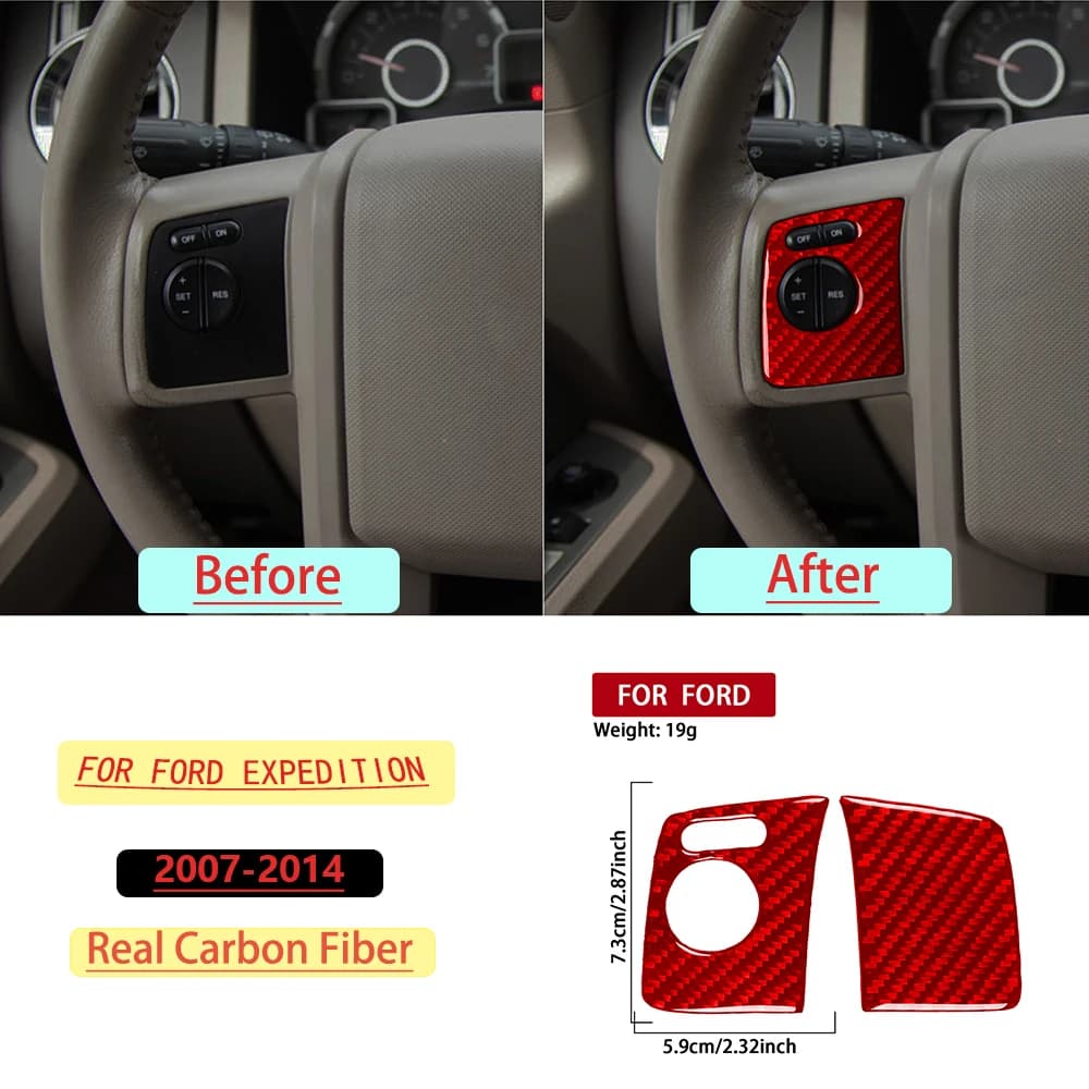 For Ford Expedition 2007–2014 Car Steering wheel buttons Trim Real Soft Carbon Fiber Interior Car Accessories Decoration Sticker