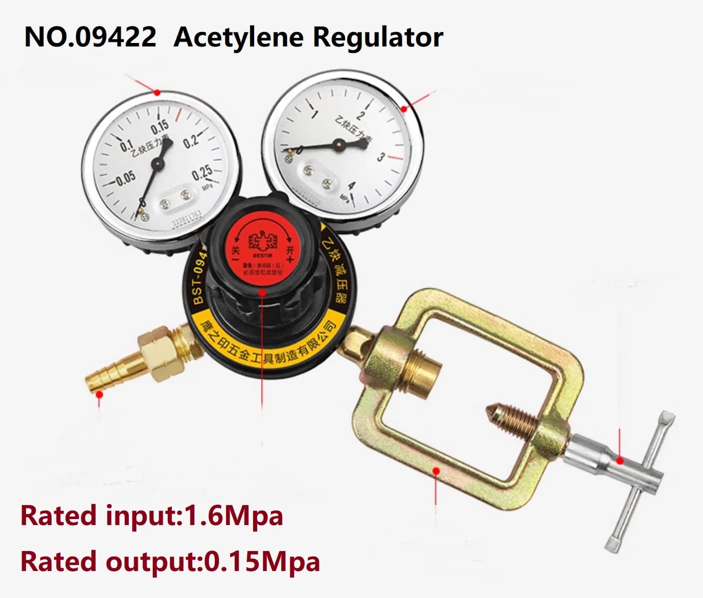 BESTIR tool Thick cast iron 1.6MPa 0.15MPa Propane Acetylene Argon Carbon Dioxide Regulator Hydraulic welding tool NO.09423