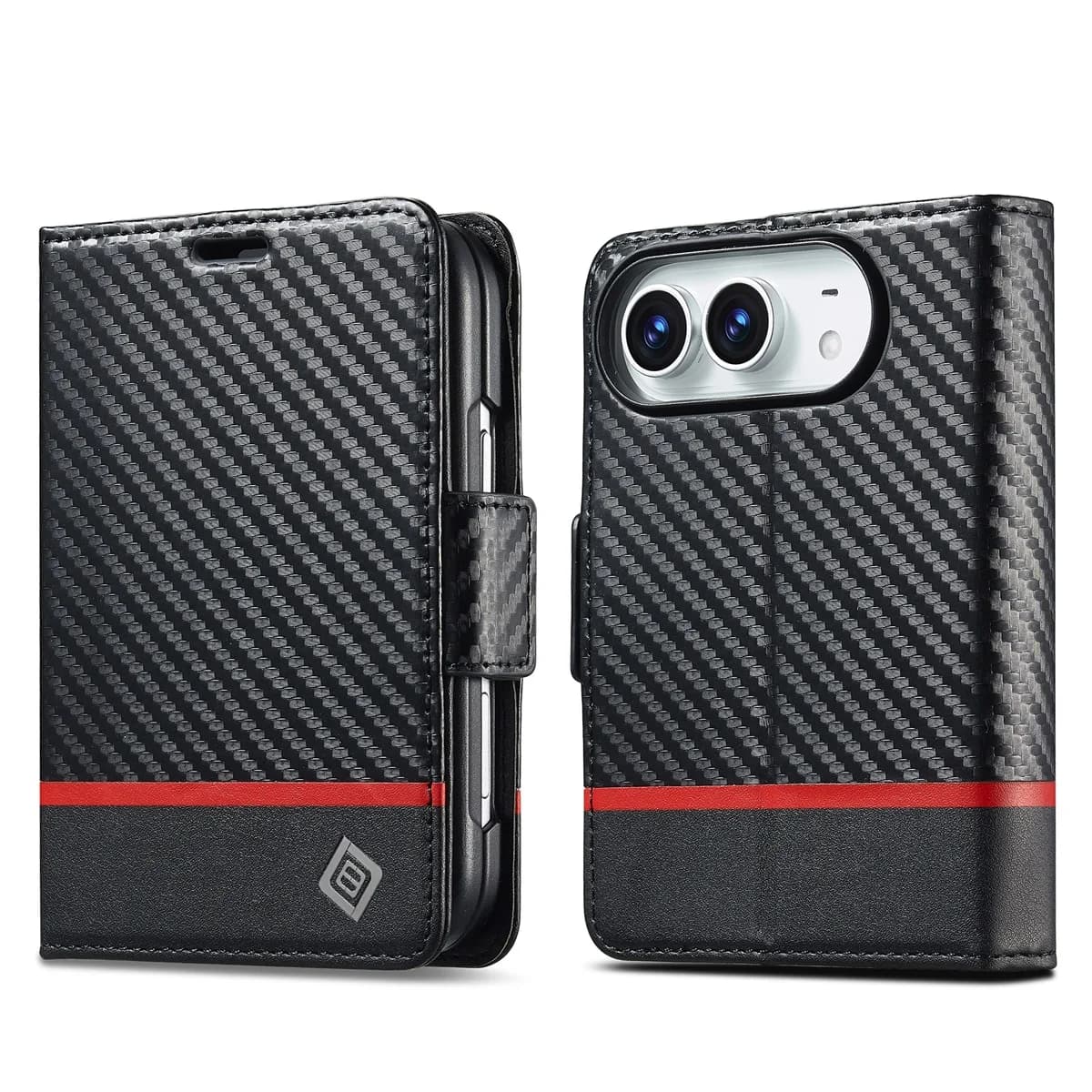 For iPhone Duo Case Luxury Carbon Fiber Leather Flip Wallet Card Slot Shockproof Back Cover Accessories For iPhone Fold Ultra
