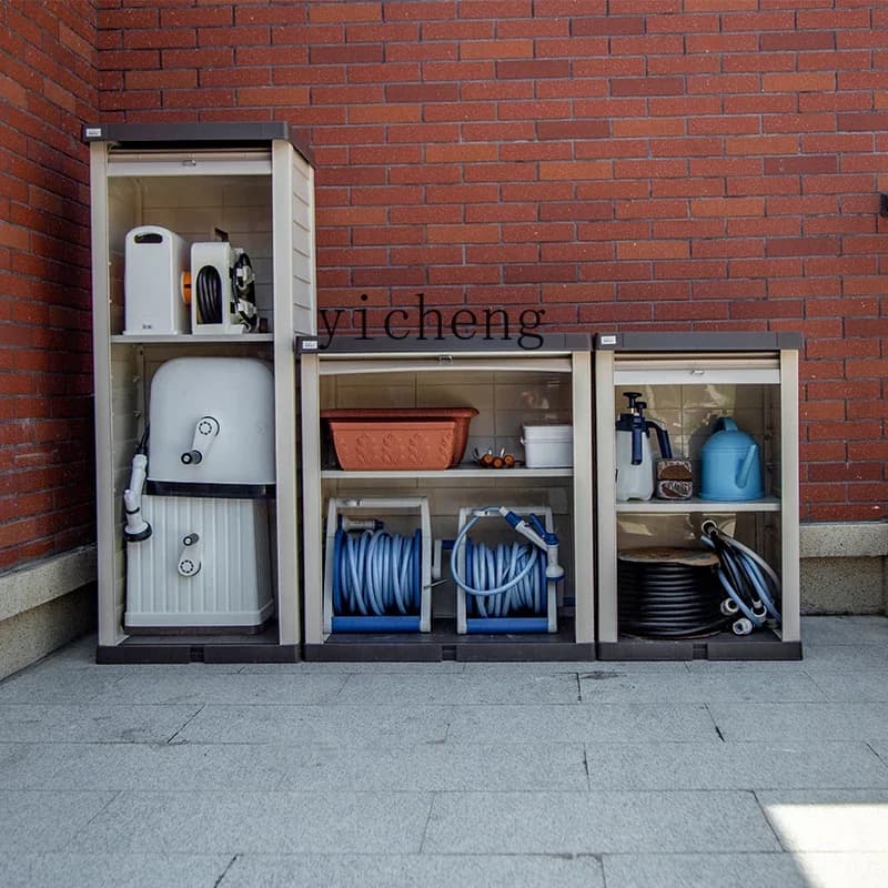 Balcony Outdoor Locker Household Waterproof Outdoor Gardening Storage Cabinet with Wheels Garage Tool Storage Box