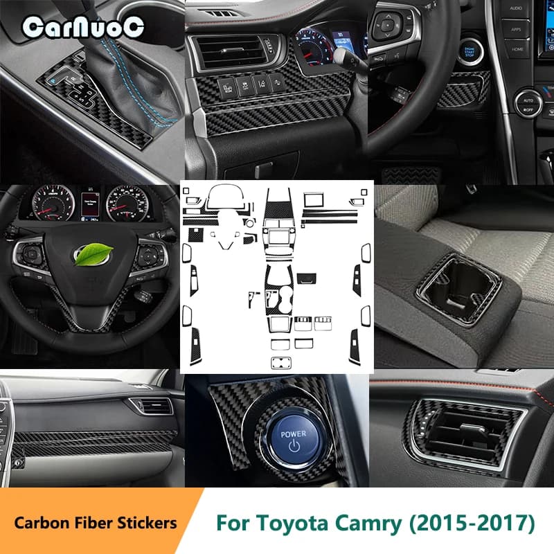 For Toyota Camry 2015 2016 2017 Steering Wheels Air Vent Center Console Carbon Fiber Interior Stickers Car Interior Accessories