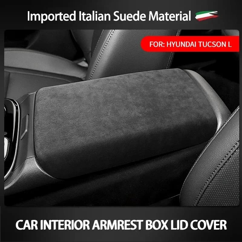 Alcan tara For Hyundai Tucson 2019 2021 2022 2023 Car Armrest Storage Box Panel Pad Cover Center Console Box Lid Interior Trim