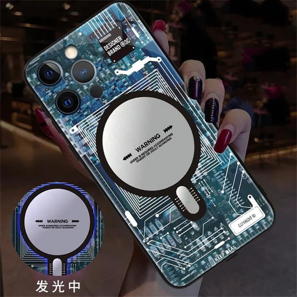 Mechanical Circuit Board Smart LED Light Glow Tempered Glass Phone Case For Samsung A73 A72 A52 A12 A14 A15 A16 A05 A06