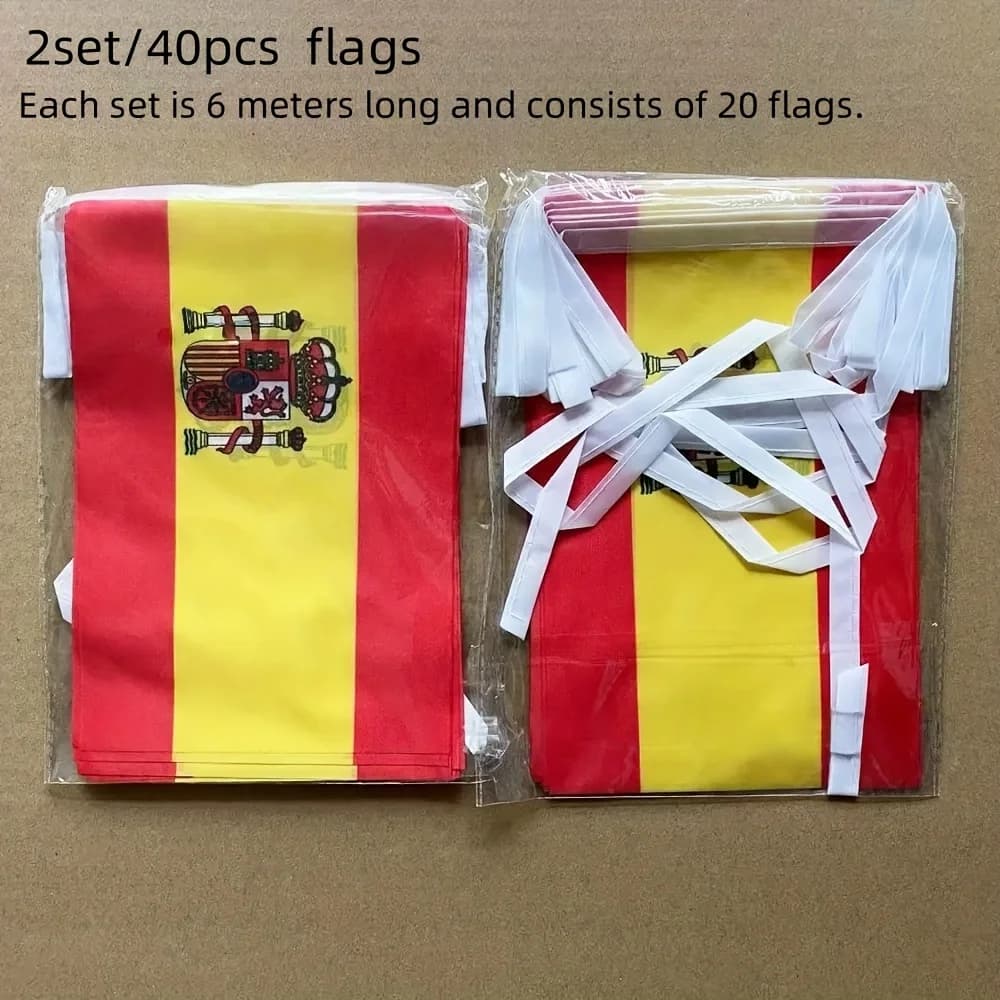 2sets 20pcs A String Spanish Flag 14x21cm Spanish Flag Banner for School, Festival Decor Party, Sports Events, Holiday Decor