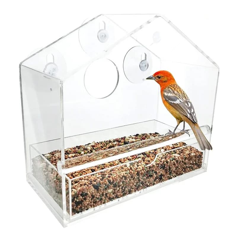 Pet Accessories 20x19cm Wild Bird Feeder Tray Transparent Acrylic Window Bird Feeder for Monitoring Bird Behavior