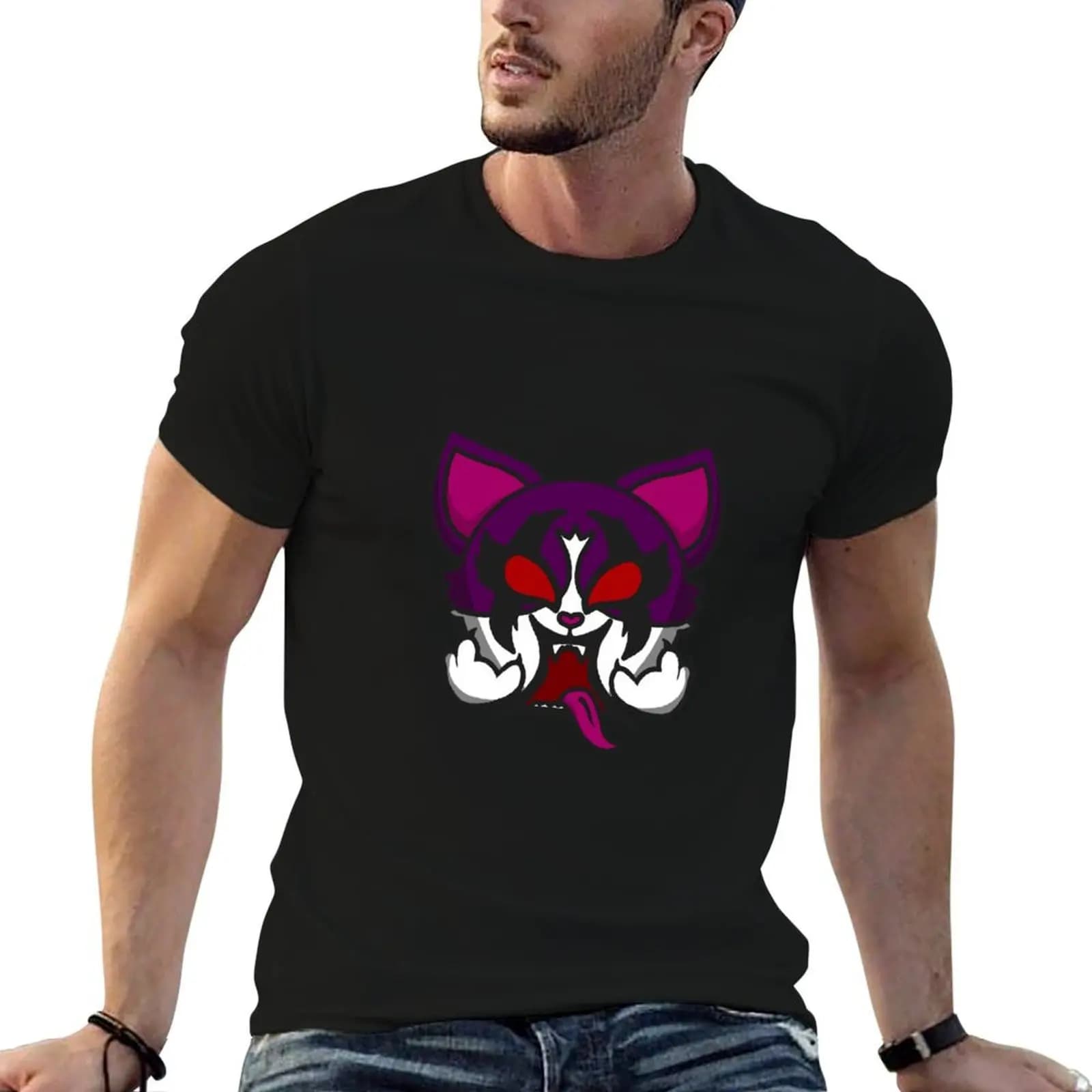 Black Metal Purple cat T-Shirt sublime fashion shirts oversized t shirts for men