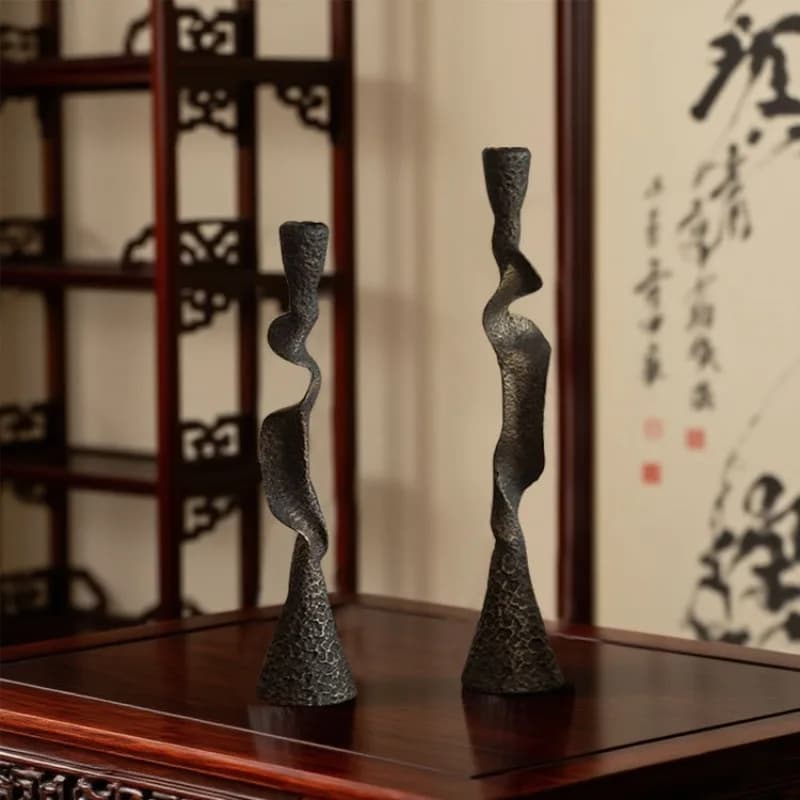 Wabi Sand Wind Antique and old metal candlestick model room B & B home living room entrance desktop decoration